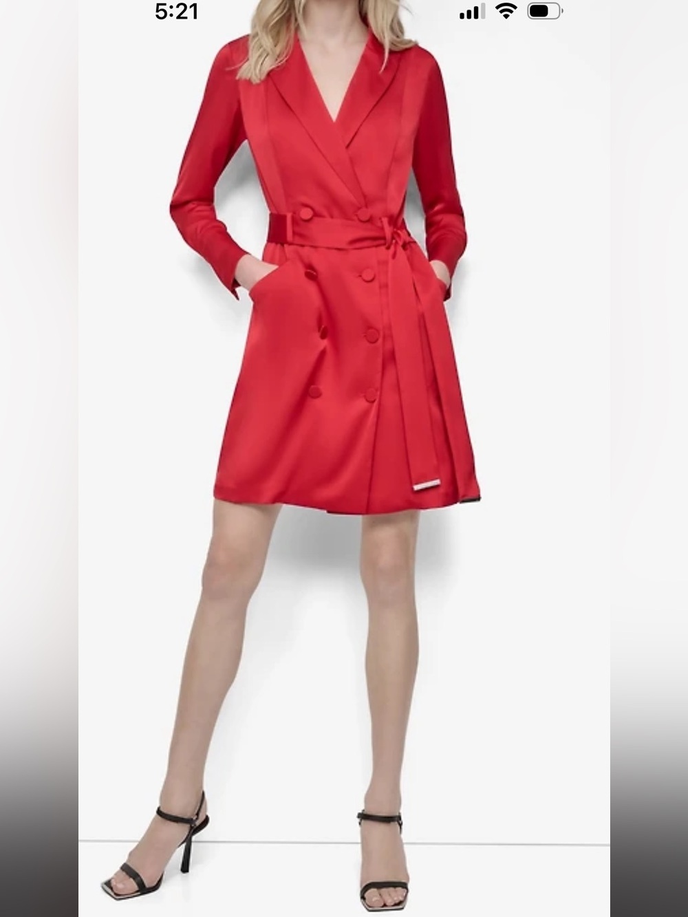 DKNY NWT Size 14W Red Double-Breasted Long Sleeve A-Line Dress